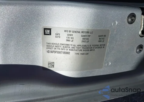 2010 Chevrolet Cobalt Lt from USA, damaged, VIN 1G1AF5F50A7185882